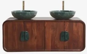 Conjunto De Móvel De Casa De Banho Dupla Suspensa 130x45 Cm Em Madeira De Manga E Pedra Natural Kivalina Mármore Verde Udaipur - Madeira - Sklum