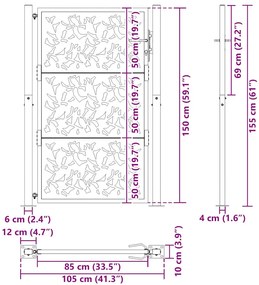 Portão de jardim 105x155 cm design de folha de aço resistente