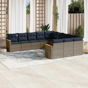 vidaXL 11 pcs conjunto sofás de jardim c/ almofadões vime PE cinzento