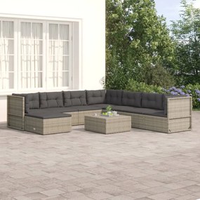 8 pcs conjunto lounge de jardim c/ almofadões vime PE cinzento