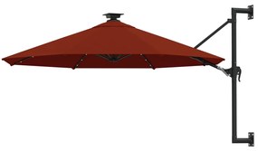 vidaXL Guarda-sol para jardim de parede c/ luzes LED 300 cm terracota