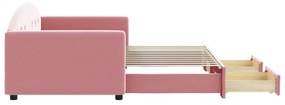 Sofá-cama com gavetão e gavetas 90x200 cm veludo rosa