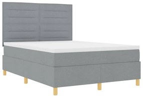 Cama Box com Colchão &amp; LED Cinza Claro 140x200 cm Tecido