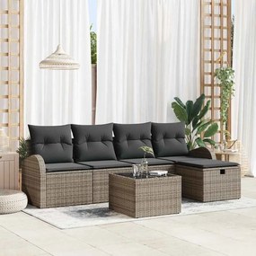 vidaXL Conjunto de Sofá de Jardim de 6 Peças com Almofadas Cinza Poliratan