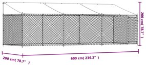 Jaula para cão com telhado/porta 6x2x2 m aço galvanizado cinza