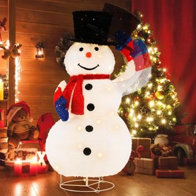 Boneco de neve pré-iluminado de 130 cm de Natal com 120 luzes LED incorporadas com temporizador de chapéu Estaca de flange para jardim