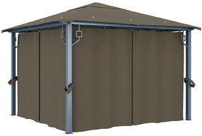 Gazebo c/ cortinas e cordões luzes LED 3x3 m alumínio cinza-ac.