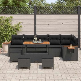 Conjunto de Sofá de Jardim com Almofadas vidaXL 10 Peças Preto Rattan