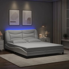 Estrutura de cama c/ luzes LED 160x200 cm couro artif. branco