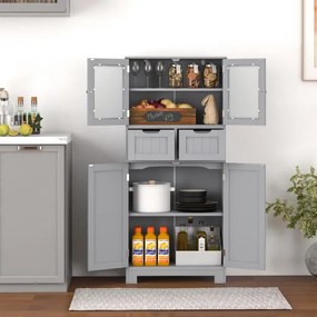 Armário de armazenamento com 4 portas Armário de casa de banho ou Cozinha sala de estar independente 2 gavetas prateleira 60 x 30 x 128 cm cinza