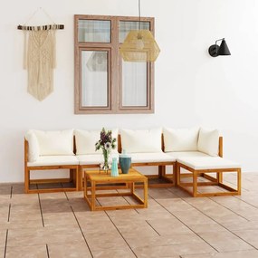 vidaXL 6 pcs conjunto lounge jardim c/ almofadões acácia maciça creme