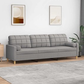 vidaXL Sofá 3 lugares c/ almofadas/almofadões 210cm tecido cinza-claro