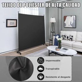 Biombo Divisória de ambientes 184 x 30 x 184 cm com painel único, tela de privacidade larga com rodas bloqueáveis Preto