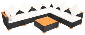 7 pcs conjunto lounge de jardim c/ almofadões vime PE preto