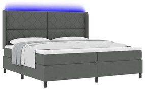 Cama Box com Colchão e LED Cinza Escuro, 200x200 cm em Tecido