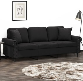vidaXL Sofá 3 lugares c/ almofadas/almofadões 180 cm veludo preto