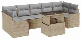 Conjunto de sofá de jardim de 8 peças com almofadas bege em rattan pol
