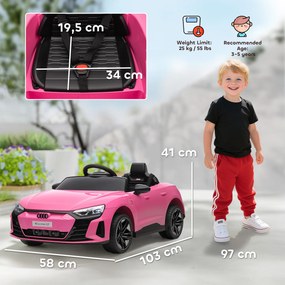 Carro elétrico infantil crianças 3 a 6 anos de 12 V, Audi RS E-tron GT comando à distância para os pais efeitos sonoros e luminosos rosa