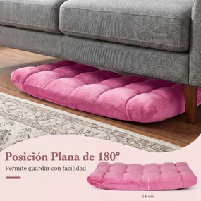 Cadeira de Chão Dobrável, 104 x 53 x 15 cm, Encosto Ajustável em 14 Posições, Rosa