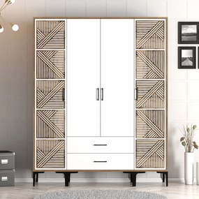 Roupeiro Kumsal PTP – Nogueira e Branco – 160 x 47,5 x 201,4 cm