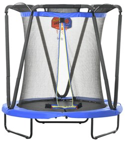 ZONEKIZ Trampolim Infantil Ø140x155 cm Trampolim para Crianças de 3-10 Anos com Cesta de Basquetebol e 20 Bolas de Plástico Azul