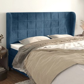 Cabeceira cama c/ abas veludo 203x23x118/128 cm azul-escuro