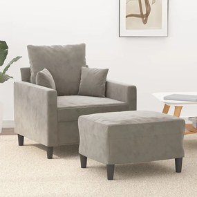 vidaXL Poltrona com apoio de pés 60 cm veludo cinzento-claro