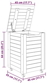 Cesto de roupa com rodas RANA 45x45x64 cm pinho maciço branco