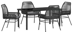 Conjunto de Jantar de Jardim com Almofadas Preto Rattan Polimérico