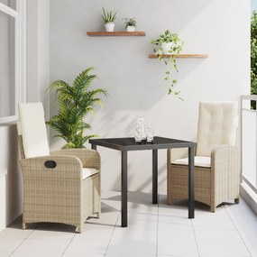 vidaXL Conjunto de Jantar de Jardim com Almofadas Bege Rattan Poliéster