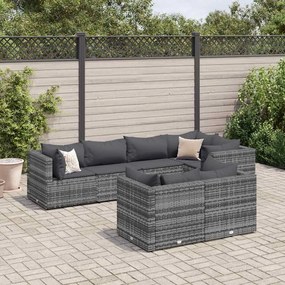 vidaXL 7 pcs conjunto lounge de jardim c/ almofadões vime PE cinzento
