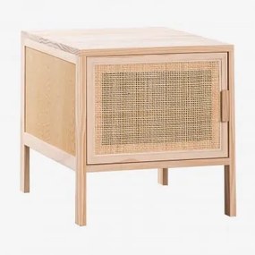 Pack De 2 Mesas De Cabeceira 40x40 Cm Em Rattan E Madeira Reyna Madeira Natural - Sklum