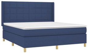 Cama box spring c/ colchão e LED 160x200 cm tecido azul