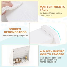 Estante infantil 91 x 38 x 76,5 cm de 5 níveis com pequeno porta-revistas para quarto infantil, sala de estar ou creche Branca