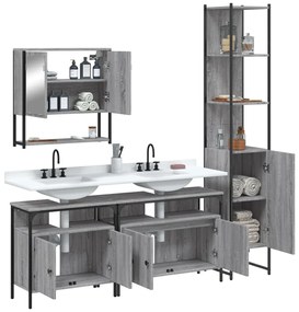 4 pcs Conjunto móveis casa de banho madeira proc. cinza sonoma