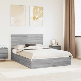 vidaXL Cama com Armazenamento com cabeceira Cinza Sonoma 135 x 190 cm