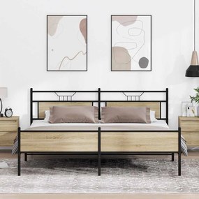 vidaXL Estrutura de cama sem colchão 193x203cm metal carvalho sonoma