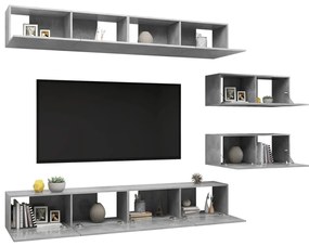 6 pcs conjunto de móveis de TV derivados madeira cinza cimento