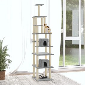 vidaXL Árvore p/ gatos c/ postes arranhadores sisal 216 cm cinza-claro