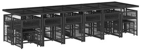 17 pcs conjunto de jantar p/ jardim c/ almofadões vime PE preto