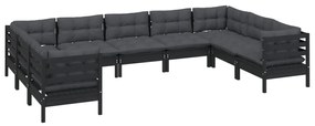 9 pcs conjunto lounge de jardim c/ almofadões pinho preto