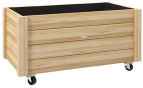 Outsunny Floreira de Madeira com Rodas para Cultivo com Orifícios de Drenagem e Tecido não Tecido 89x48x47 cm Madeira | Aosom Portugal
