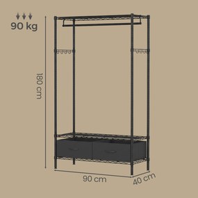 Guarda-roupa com prateleiras em rede design aberto 40 x 90 x 180 cm preto