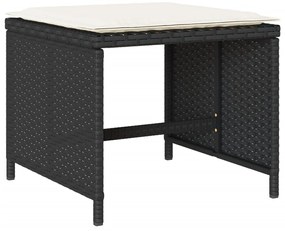 11 pcs conjunto de jantar p/ jardim c/ almofadões vime PE preto