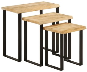 Mesas de encastrar c/ borda viva 3 pcs madeira mangueira maciça