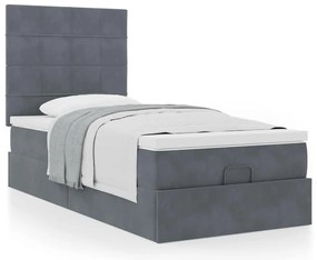 Estrutura de cama otomana com colchões cinza escuro veludo