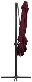 Guarda-sol de jardim cantilever c/ luzes LED 250x250 cm bordô