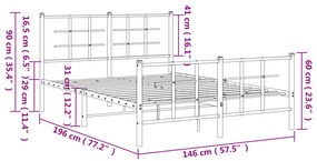 Estrutura de cama com cabeceira e pés 140x190 cm metal preto