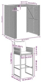 3 pcs conj. de bar jardim c/ almofadões vime PE/acácia cinzento