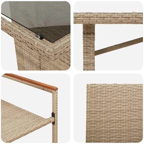 Conjunto de Jantar de Jardim de 7 Peças Bege em Poli Rattan
